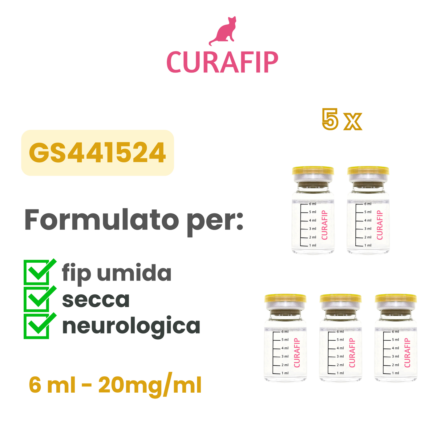 set 5 fiale cura peritonite infettiva fip gatto
