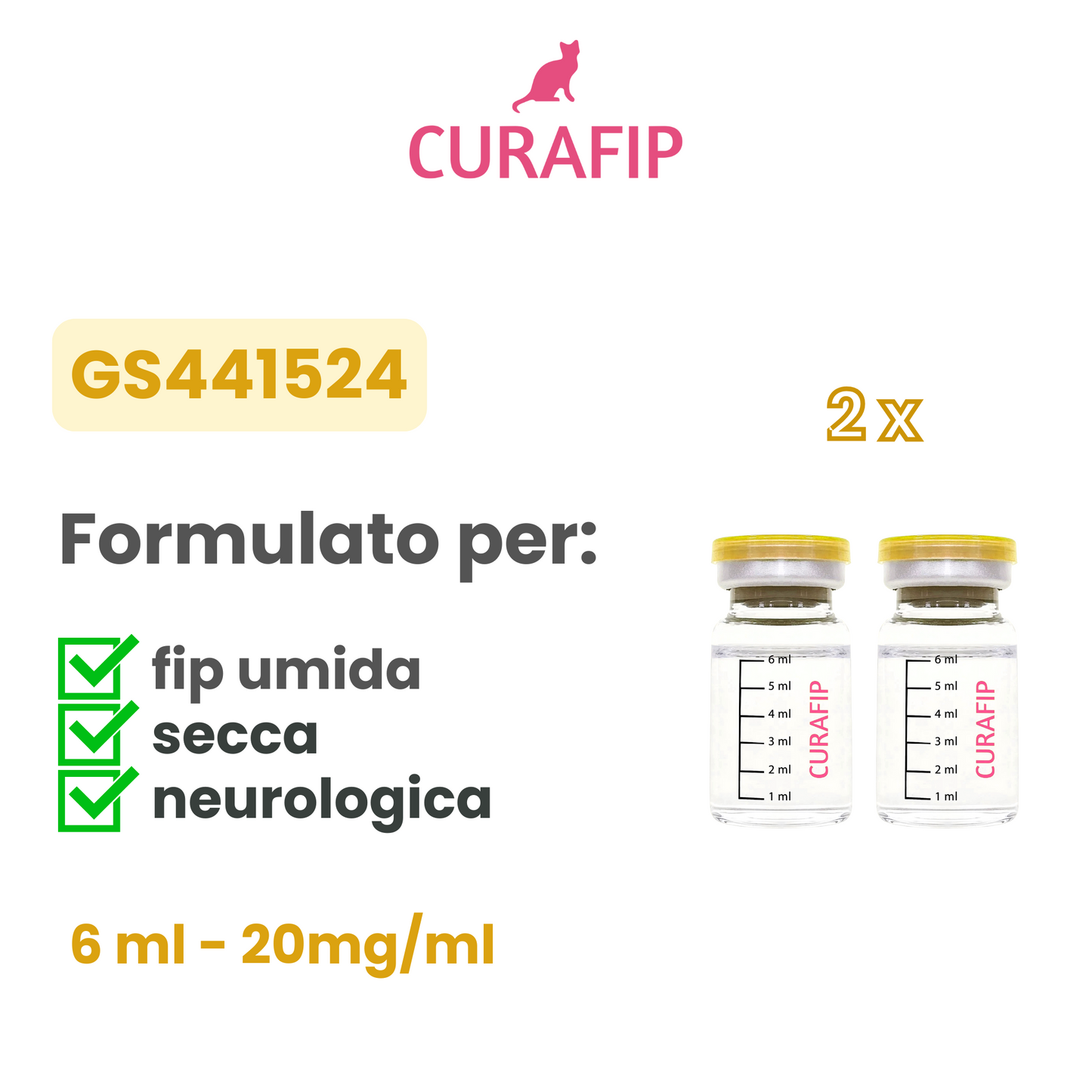 set 2 fiale medicinale fip gatto
